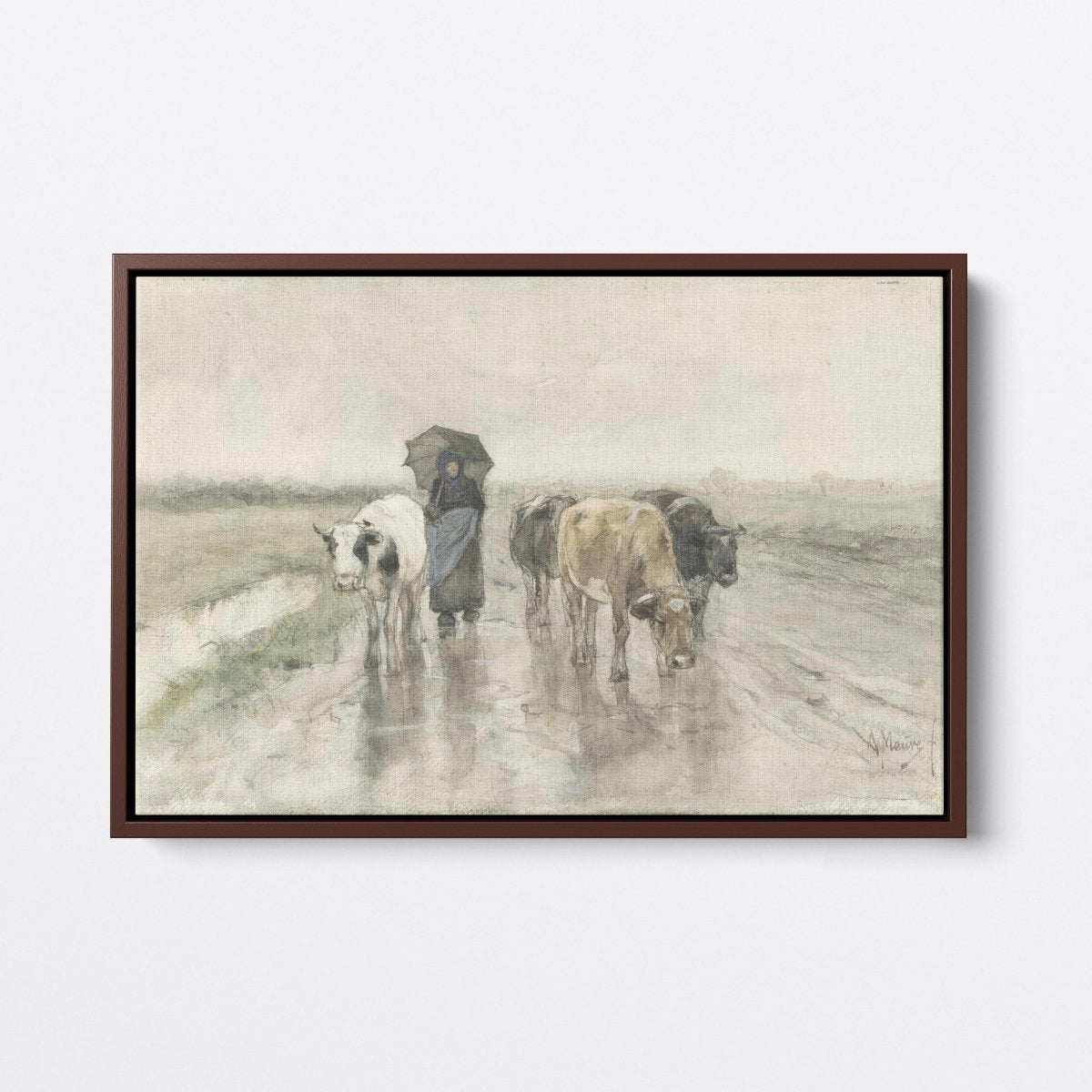 A Herdess with Cows on a Country Road in the Rain | Anton Mauve | Ave Legato Art Prints