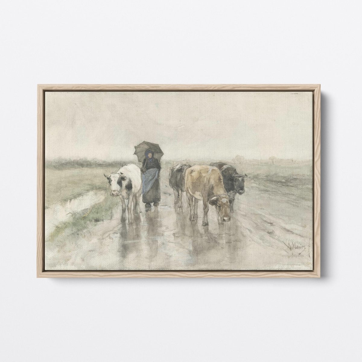 A Herdess with Cows on a Country Road in the Rain | Anton Mauve | Ave Legato Art Prints