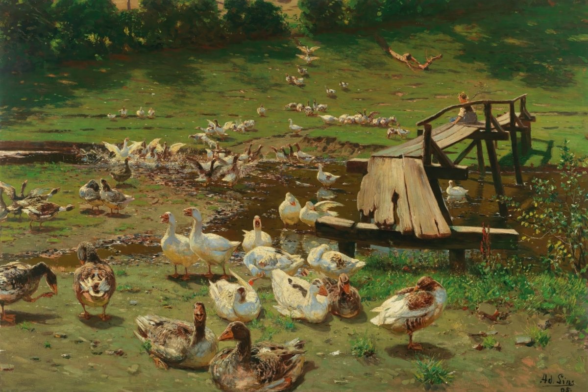 A Summer Day, Geese By The Pond | Adolf Lins | Ave Legato Art Prints