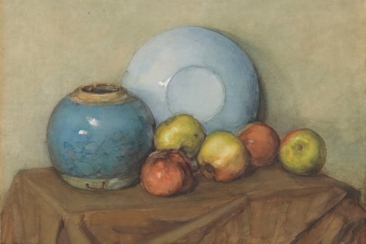 Apples, Round Pot and Plate on a Table | Piet Mondrian | Ave Legato Art Prints