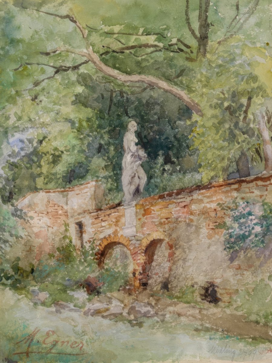 Brick Bridge with a Stone Figure | Marie Egner | Ave Legato Art Prints