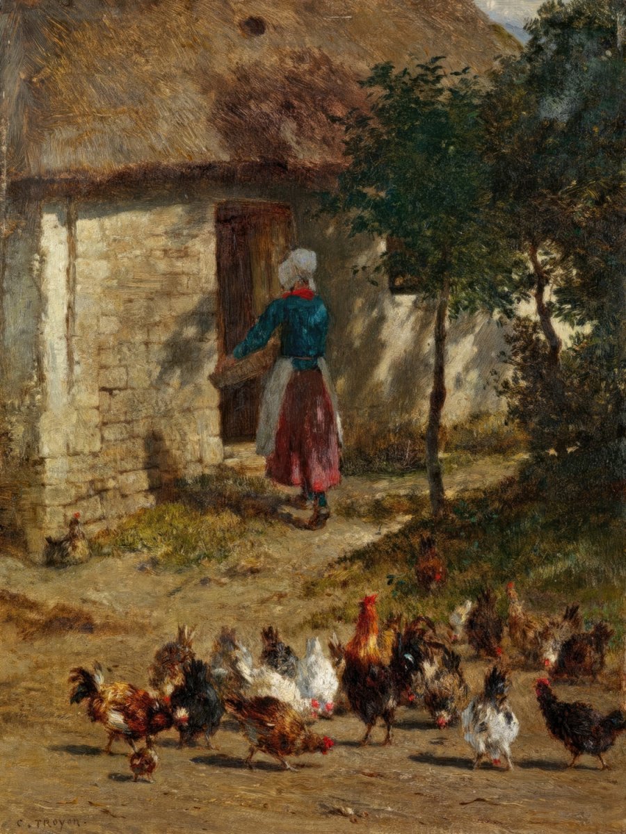 Chickens in Front of a Farmhouse | Constant Troyon | Ave Legato Art Prints