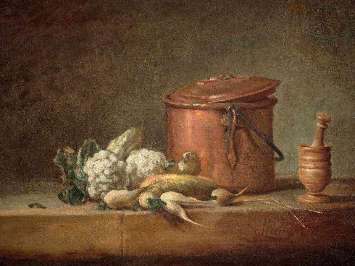 Copper Pot, Cauliflowers and Squeezer | Jean - Baptiste - Simeon Chardin | Ave Legato Art Prints