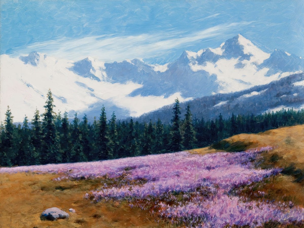 Crocuses with Snowy Mountains | Stanisław Witkiewicz | Ave Legato Art Prints