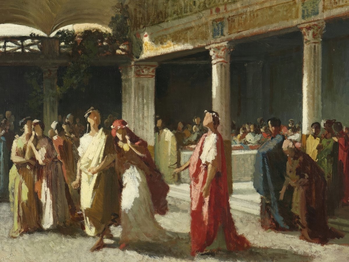 Dramatic Scene in a Roman Court | Edmund Leighton | Ave Legato Art Prints