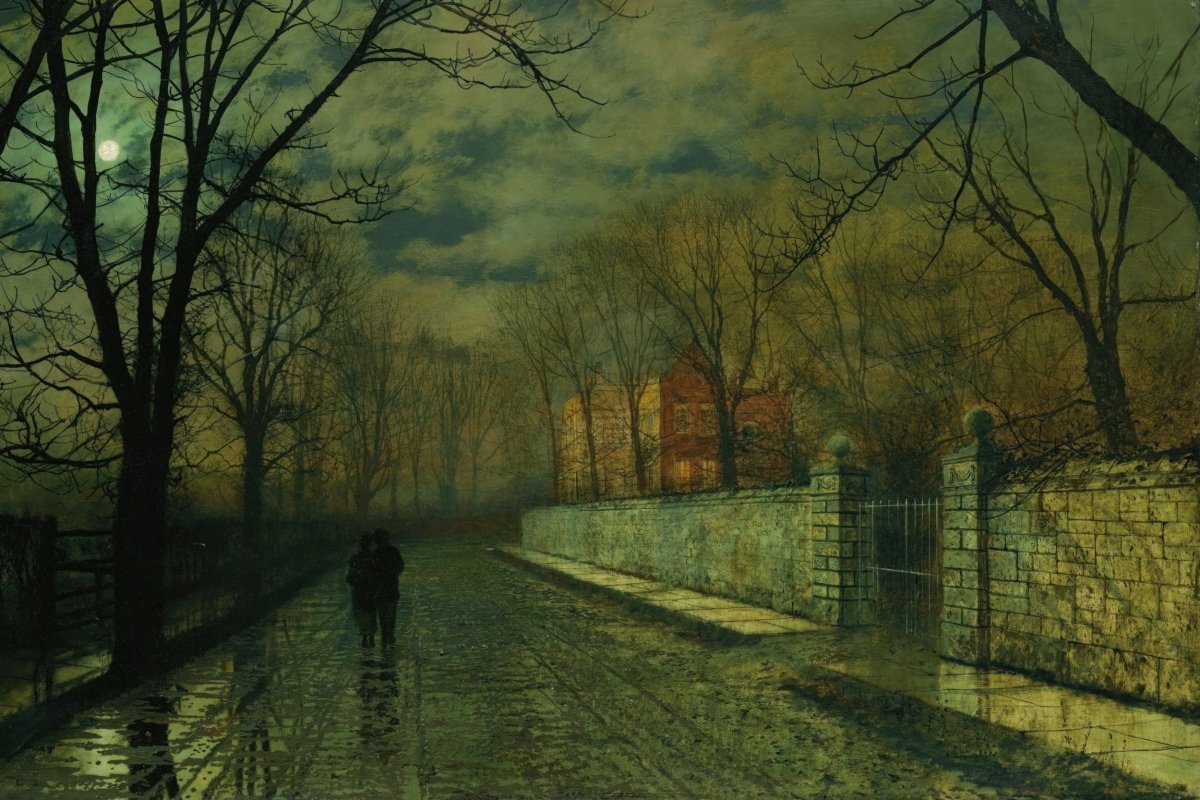 Figures on a Moonlit Lane in the Rain | John Grimshaw | Ave Legato Art Prints