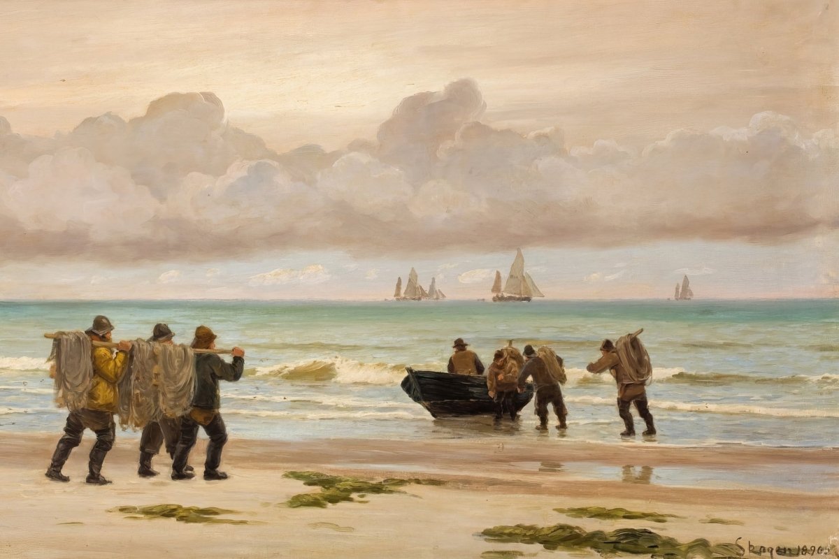 Fishermen on the Beach, Skagen | Carl Locher | Ave Legato Art Prints