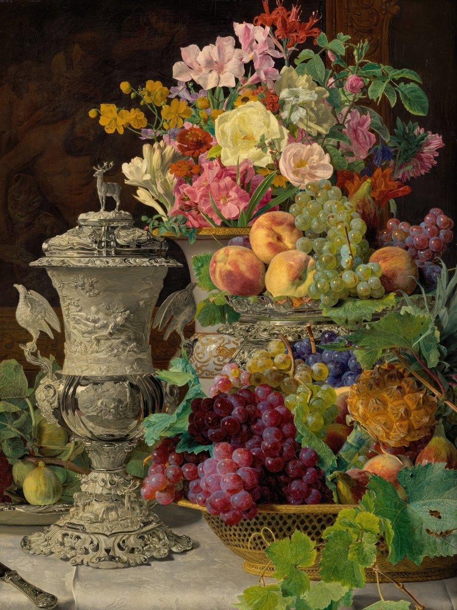 Fruit, Flowers, and a Silver Goblet | Ferdinand Waldmuller | Ave Legato Art Prints