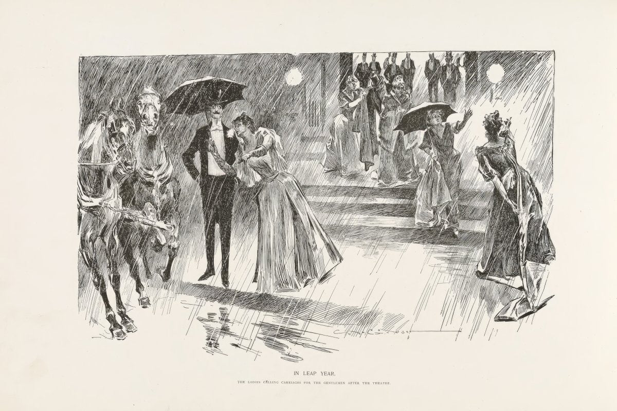 In Leap Year, Waiting in the Rain | Charles Dana Gibson | Ave Legato Art Prints