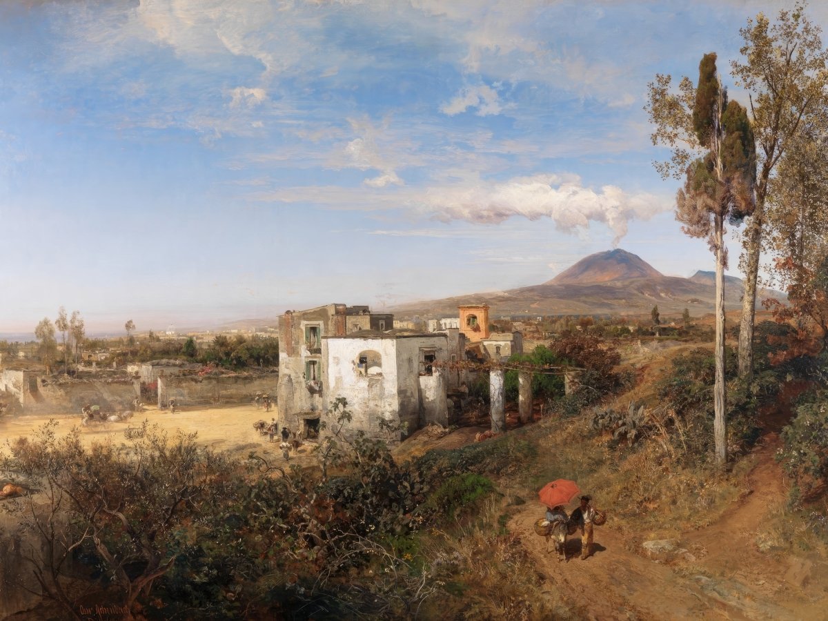 Italian Town with a Volcano | Oswald Achenbach | Ave Legato Art Prints