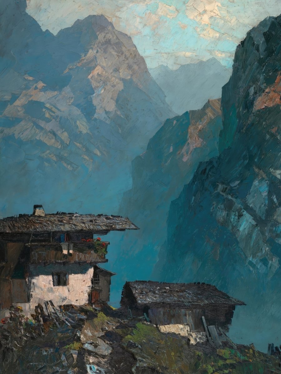 Lonely Farmhouse Amidst Mountains | Oskar Mulley | Ave Legato Art Prints