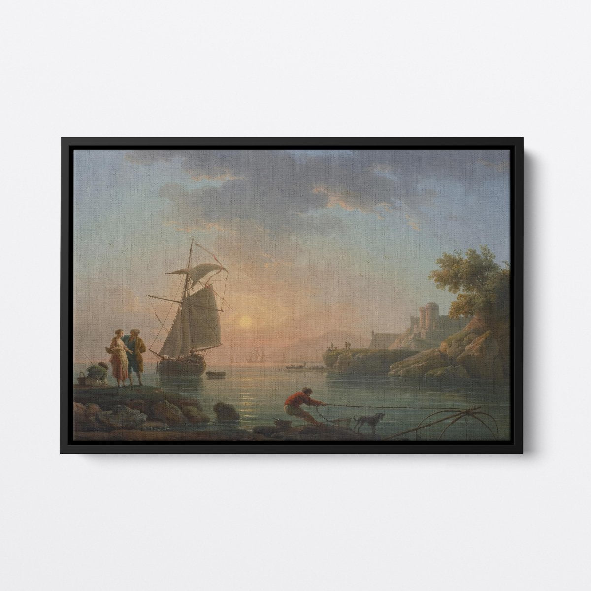Mediterranean Port at Sunset, with a Fisherman in the Foreground | Claude Vernet | Ave Legato Art Prints