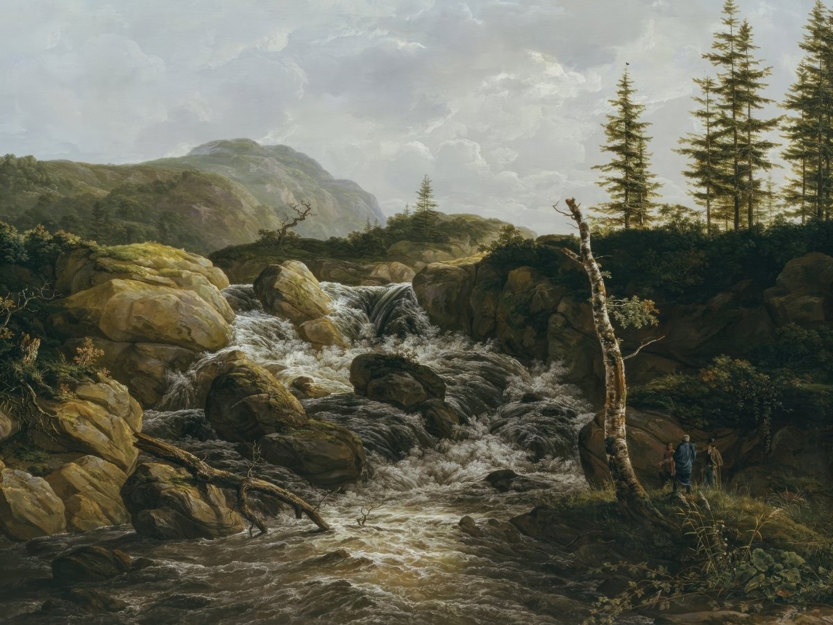 Mountainous Landscape with a Waterfall | Christian Dahl | Ave Legato Art Prints