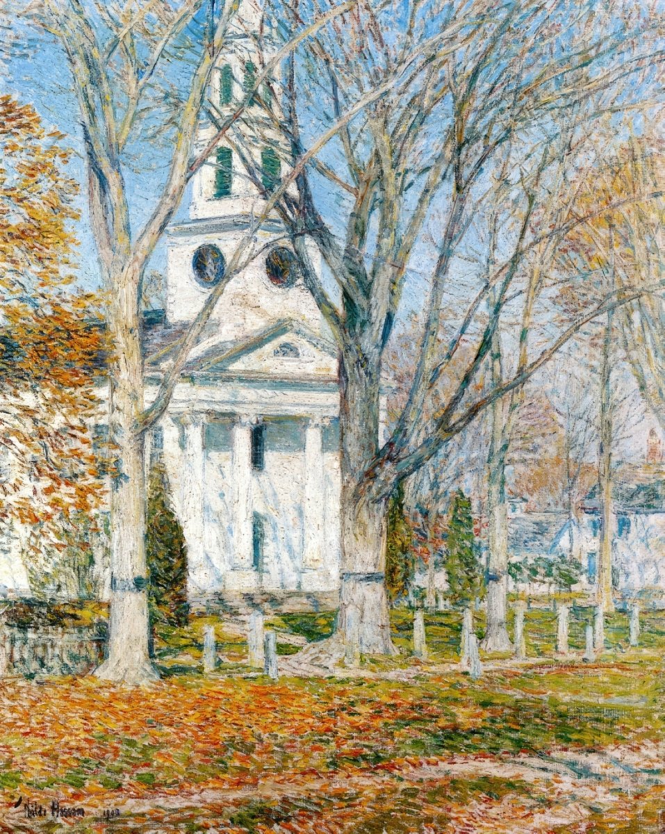 New England Church, Winter Day | Childe Hassam | Ave Legato Art Prints