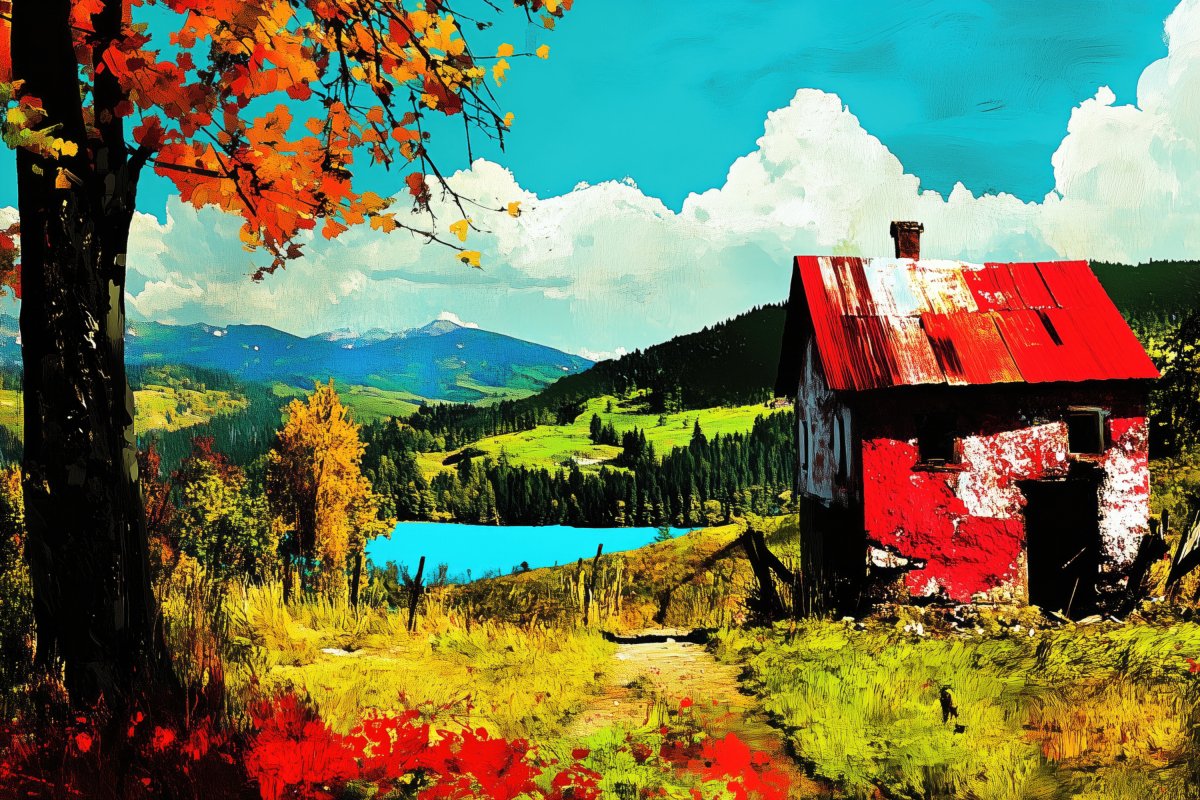 Red Cottage in the Hills | Ave Legato | Ave Legato Art Prints