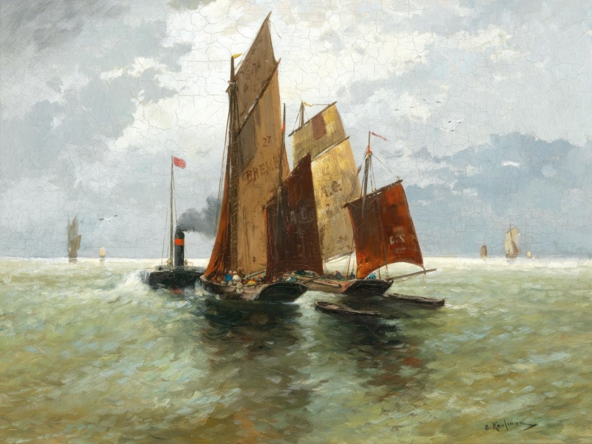 Steamboat and Fishing Boats at Sea | Adolf Kaufmann | Ave Legato Art Prints