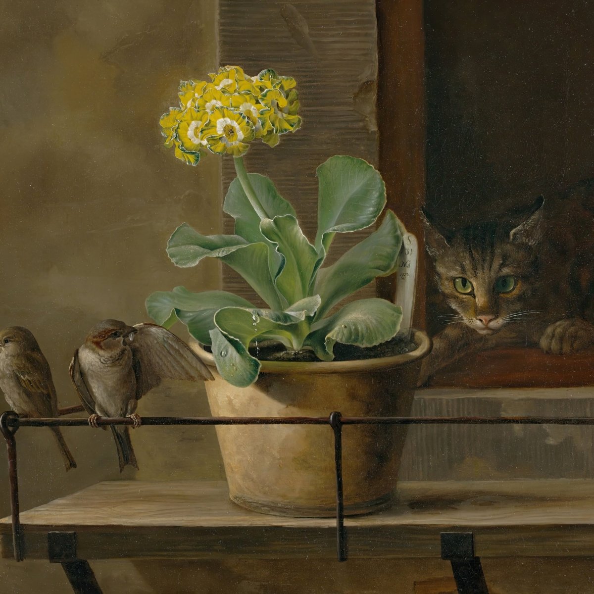 Still Life with a Primrose in a Flowerpot, a Cat | Martinus Rørbye | Ave Legato Art Prints