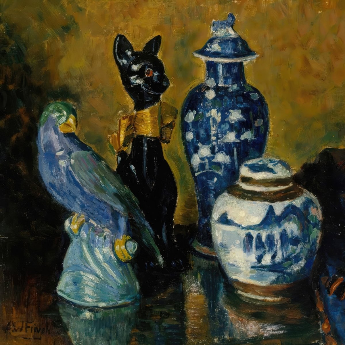 Still Life with Blue Figurines | Alfred Finch | Ave Legato Art Prints