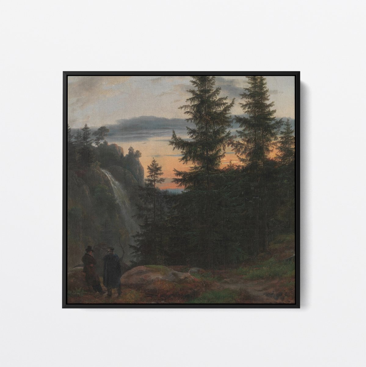 Two Men, Waterfall at Sunset | Johan Dahl | Ave Legato Art Prints