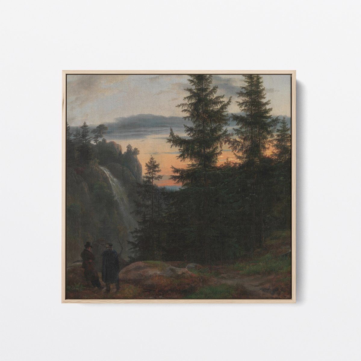 Two Men, Waterfall at Sunset | Johan Dahl | Ave Legato Art Prints