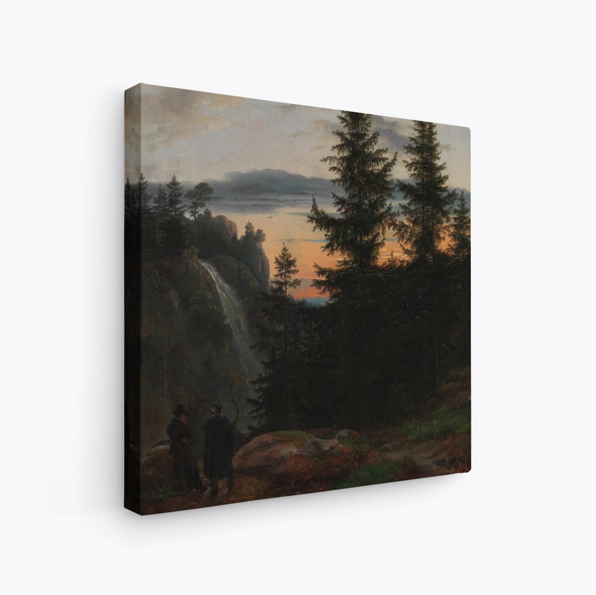 Two Men, Waterfall at Sunset | Johan Dahl | Ave Legato Art Prints