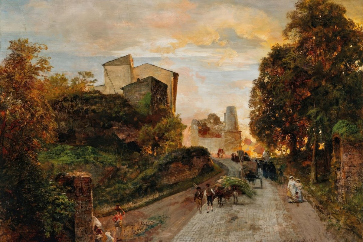 Village Street at Sunset | Oswald Achenbach | Ave Legato Art Prints