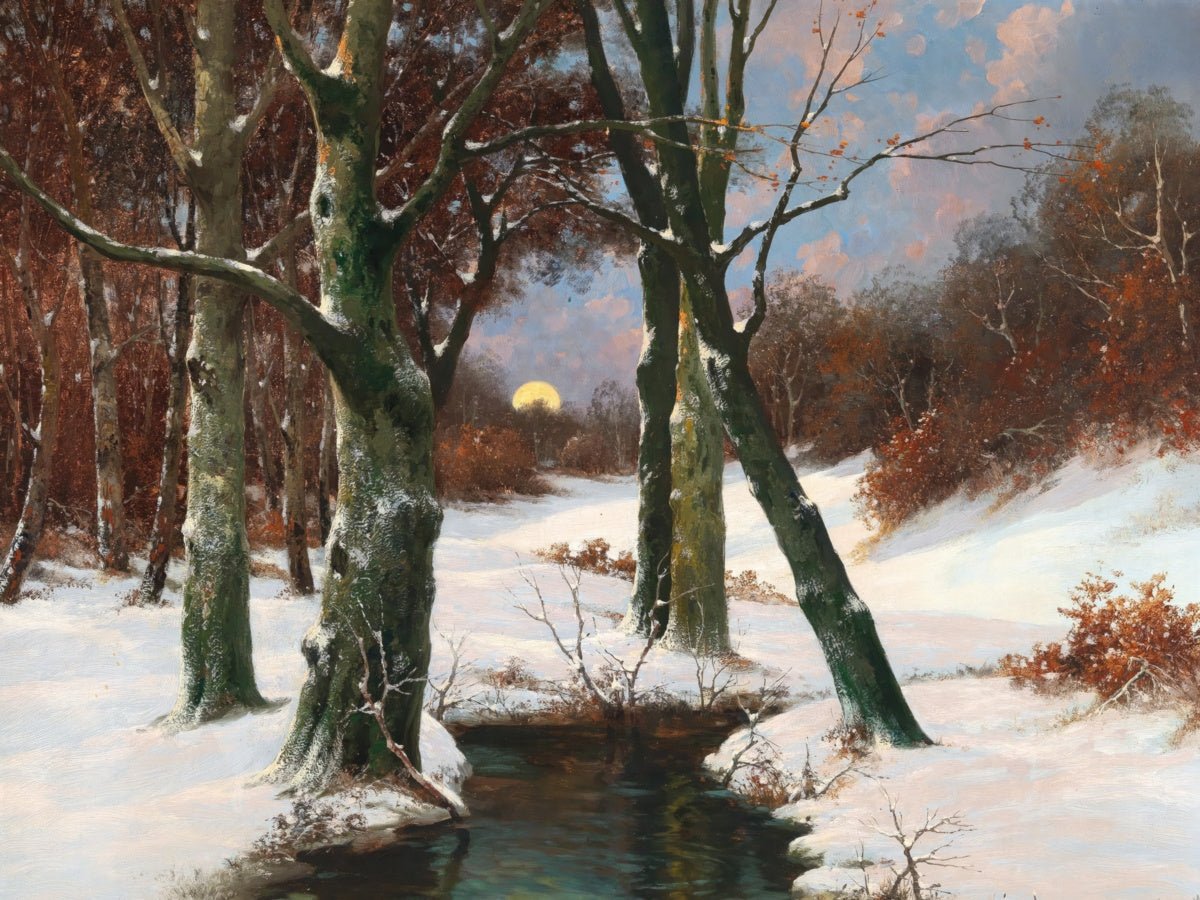 Winter Landscape with Rising Moon | Adolf Kaufmann | Ave Legato Art Prints